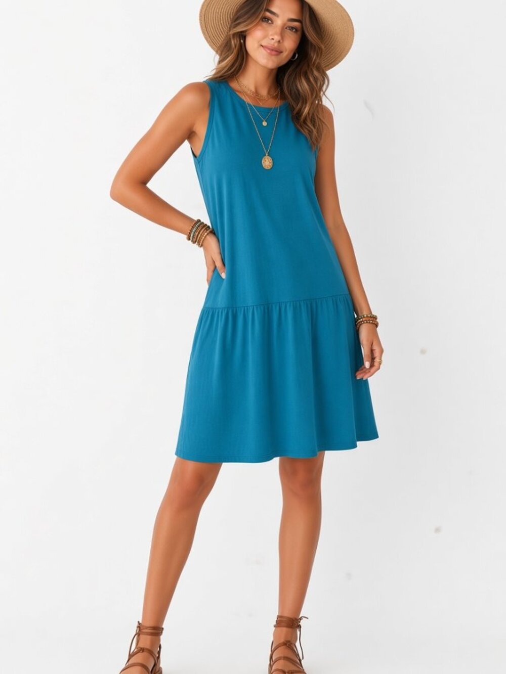 𝅺eileen Fisher Tencel Stretch Jersey Jasper Blue Sleeveless Mini Dress
